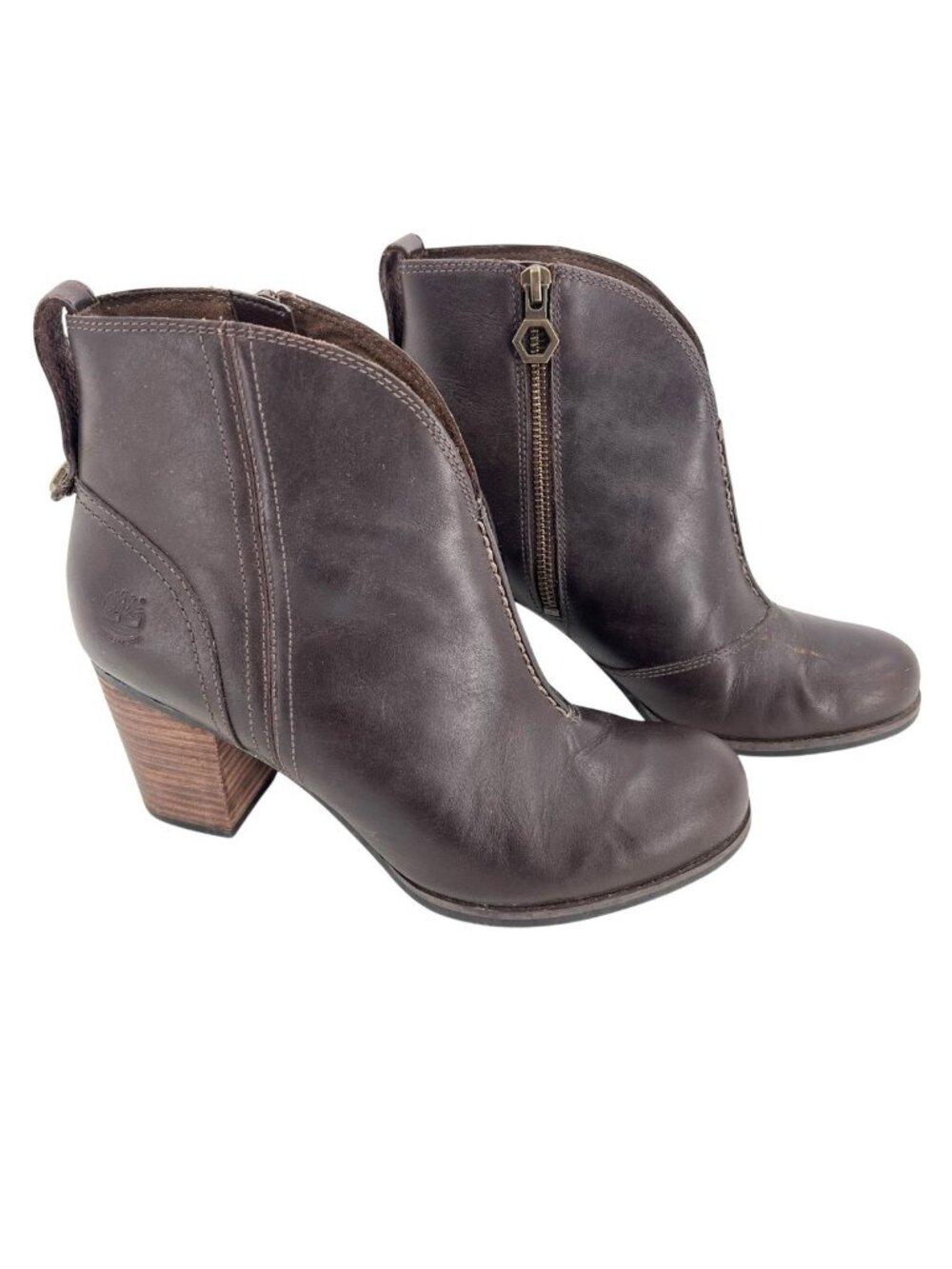TIMBERLAND Women's Dark Brown Leather Trenton Side Zip Heeled Bootie US 8